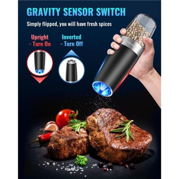 Gravity Electric Pepper and Salt Grinder Set, Adjustable Automatic - Picture 3 of 7
